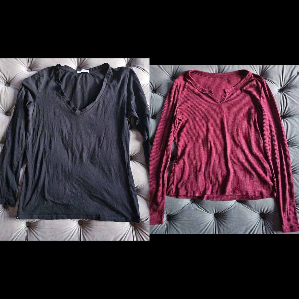 Long Sleeve T Shirt Bundle 2 Piece Dark Red & Black Sz L
